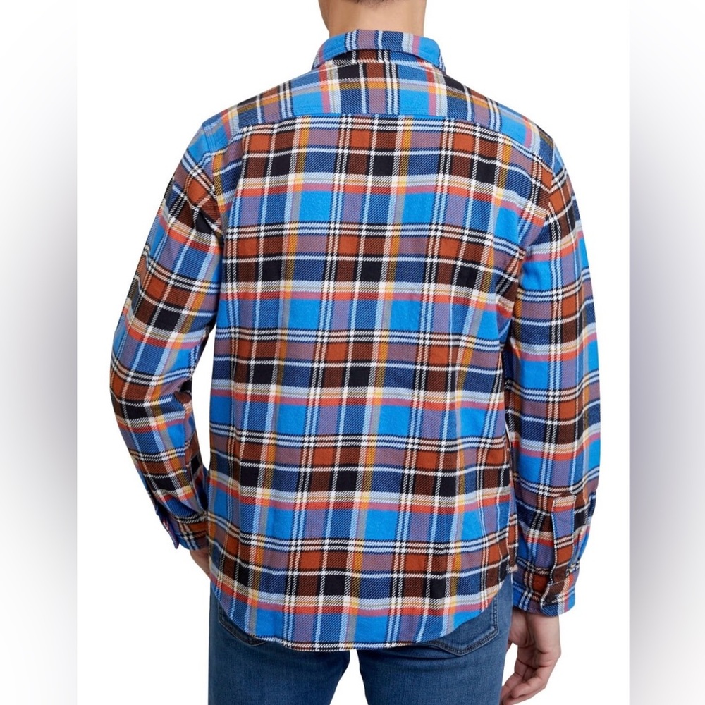 Lands’ End Men's Blue and Brown Plaid Shirt Button Up - Picture 3 of 9